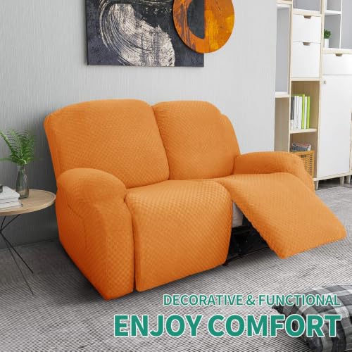Image of YEMYHOM 6 Pieces Stretch Loveseat Recliner Slipcover Jacquard Recliner Sofa Cover with Side Pocket Fitted Recliner Cover Couch Furniture Protector with Elastic Bottom (Loveseat Recliner, Orange)