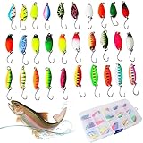 30 Stück Forellenköder - Forellen Nngeln Hochwertige - Trout Spoon 2,5g, 3g, 3,5g - Spoons Forelle Set Kunstköder - Fishing Forellen Spoon Set mit Aufbewahrungsbox - Angelköder Set zum Forellen Angeln