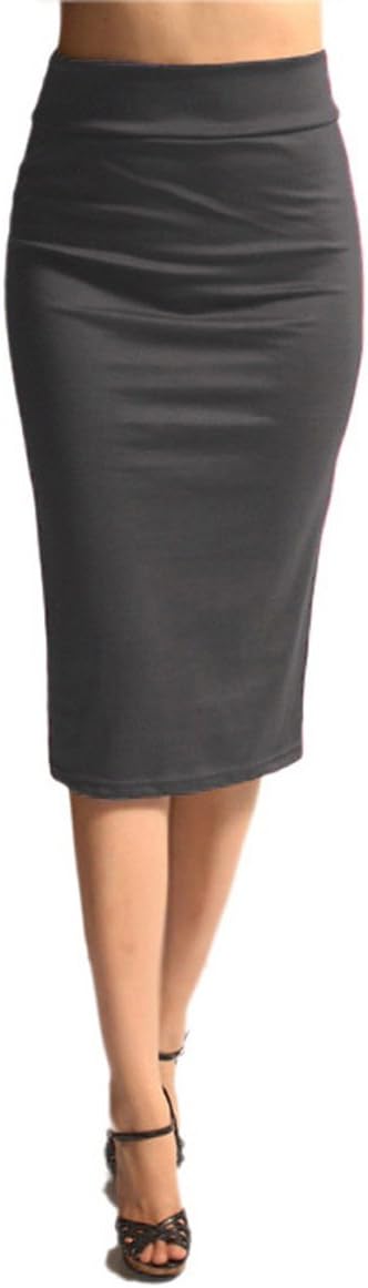 Azules Women's Below The Knee Pencil Skirt, Charcoal, X-Large