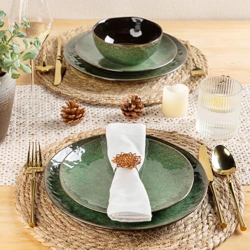 Image of LERATIO Ceramic Dinnerware Sets for 8,24-Piece Plates and Bowls Set | Handmade Reactive Glaze Ceramic Dish Set,Oven & Microwave,Dishwasher Safe,Scratch Resistant-Chestnut