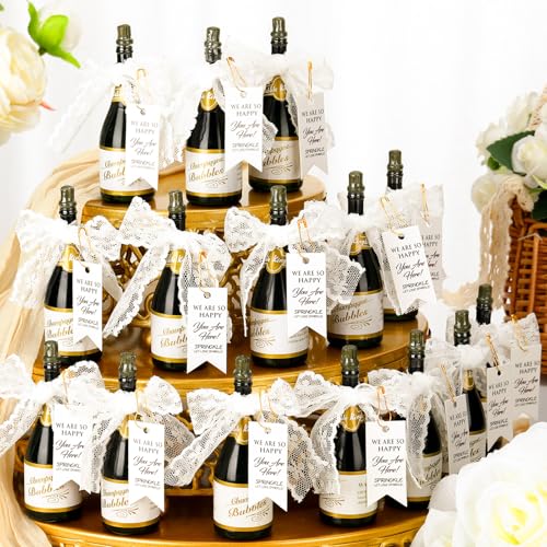 Sunnychicc 50 Pcs Mini Champagne Bottle Set Bubbles Bulk with Ribbons and Cards Champagne Bottles for Weddings Supplies Bridal Shower Birthday Party