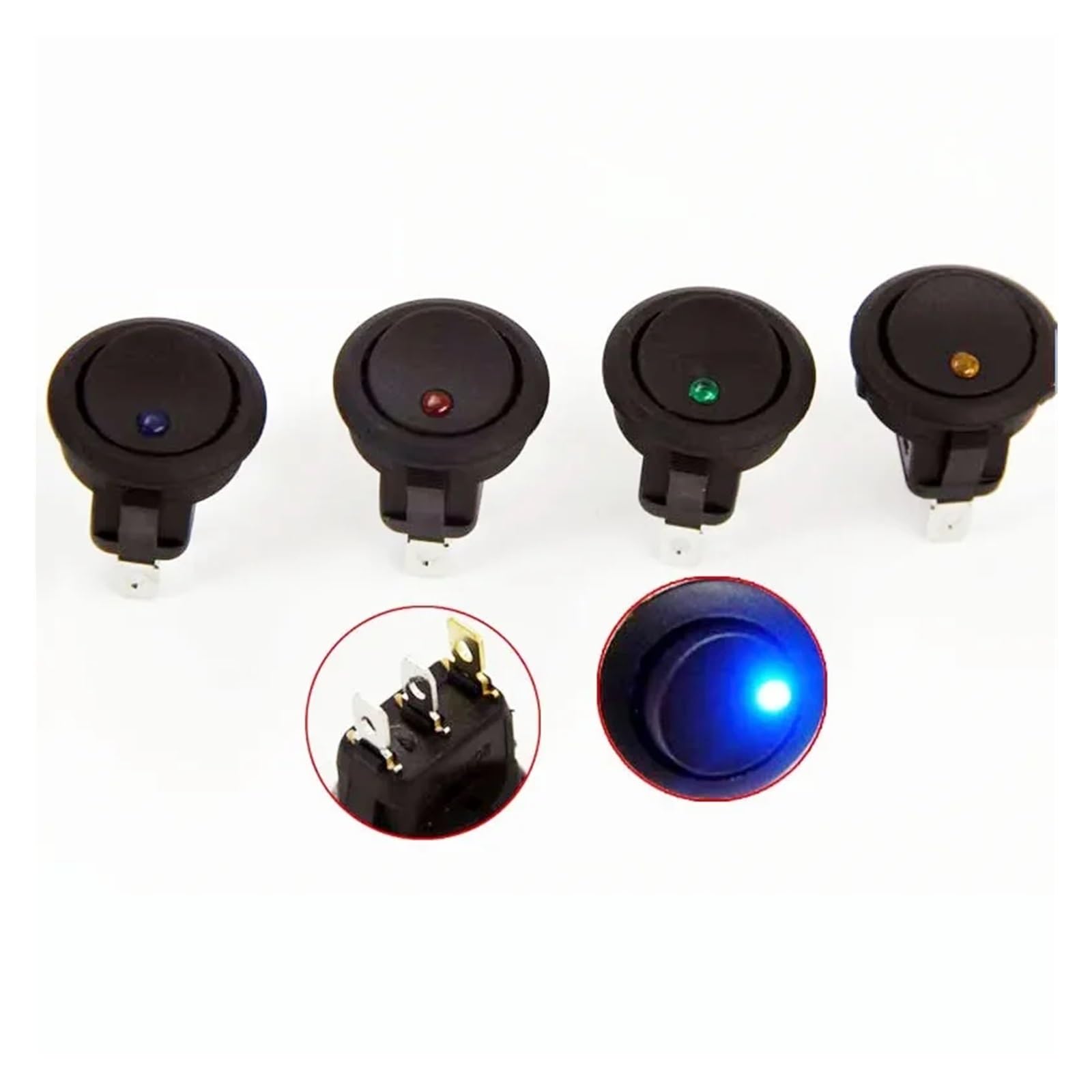 POWTAXBJGD 1/4pcs Car 12V 3 Pin Round Rocker Dot Boat LED Light Toggle Switch SPST ON/Off,5A 250V/10A 125V AC(Red My,4PCS_12V)