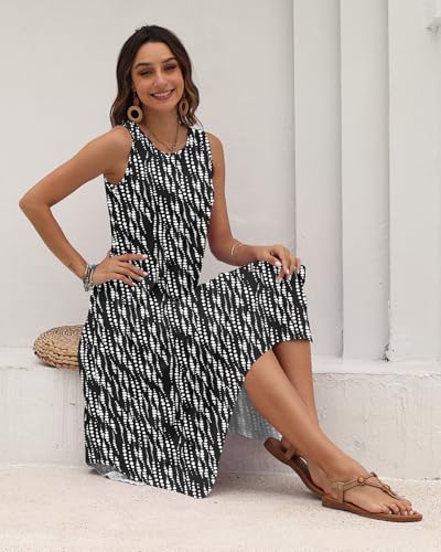Image of AUSELILY Women's Summer Dresses Casual Sleeveless Midi Tank Beach Dress | Women's Asymmetrical Hem Sundress with Side Pockets, Great for Beach, Vacation & Daily Wear