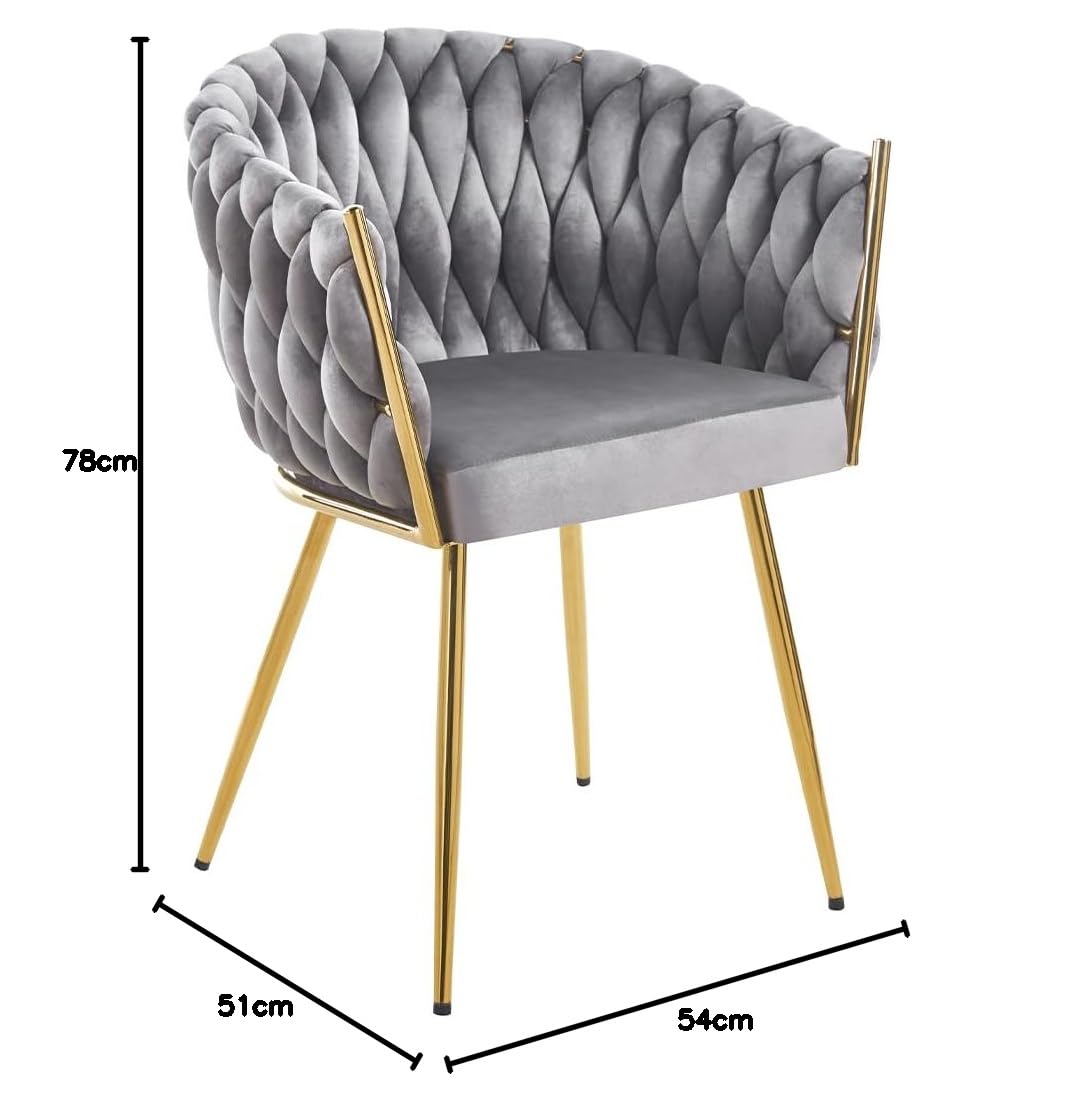Shally Dogan Juego de 2 sillas para comedor con revestimiento de terciopelo y acolchado ergonómico de altísima densidad, silla de cocina, salón u oficina, con pies dorados, diseño moderno (color gris)