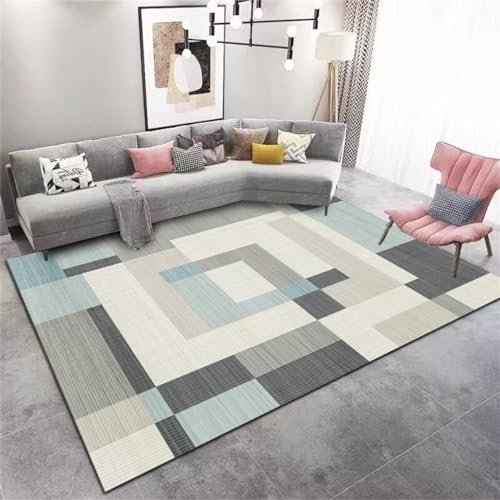 Tapis géométrique moderne bleu lavable en machine au format pratique 80x150