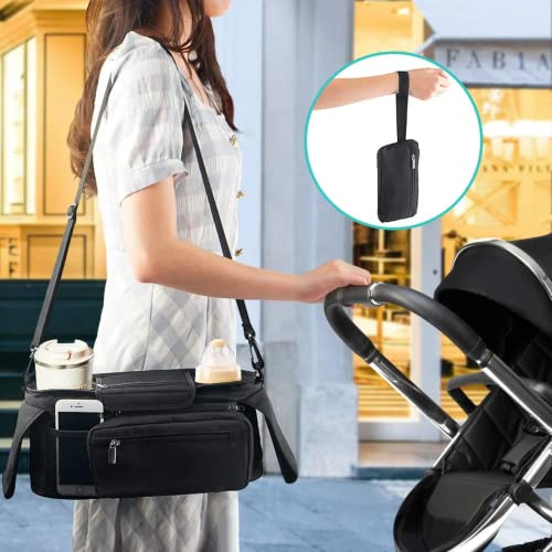 Saco organizador de carrinho universal com porta-copos isolado - Saco com zíper destacável e alça re