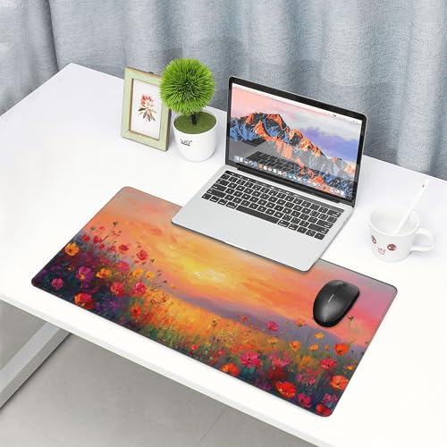 Image of Flower Oil Painting Extended Gaming Mouse Pad, with Stitched Edges Large Mouse Pad Desk Protector, Rubber Base Mousepad Keyboard Mouses Mat for Work Game Office Home- 32 inch X 12 inch Inch,E478