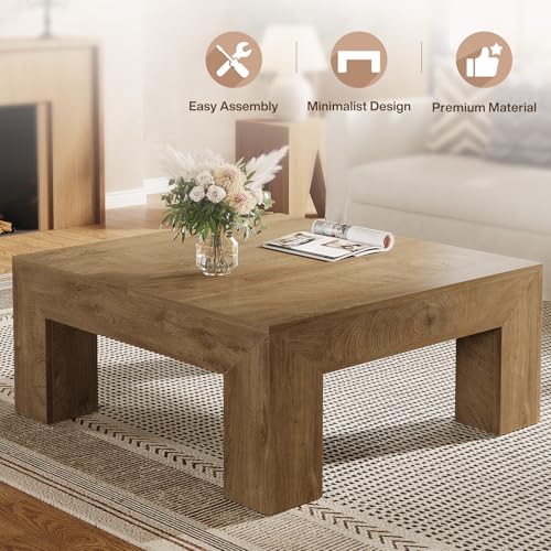 Tribesigns 39.4-Inch Square Coffee Table for Living Room, Farmhouse All MDF Center Cocktail Tea Table with Sturdy Wooden Legs, Easy Assembly, Yellow Brown - Image 5