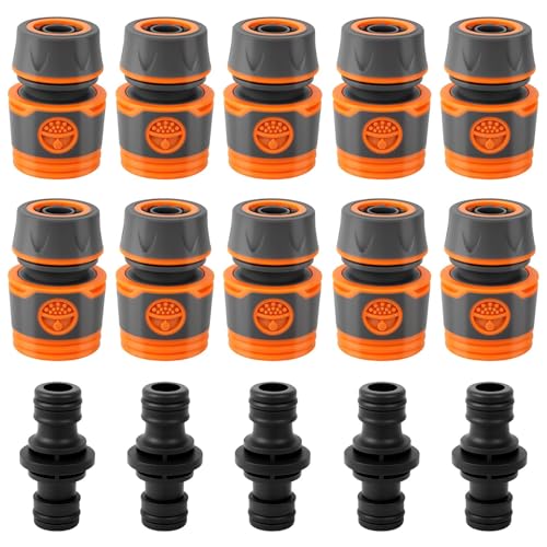 Embout Tuyau Arrosage, 10 Pièces 1/2 Pouce Extension rapide du tuyau Kit de Raccord Tuyau d'Arrosage Avec 5 Pièces connecteur pour début et Fin de Tuyau Necessaire...
