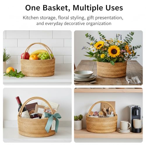 Handwoven Rattan Picnic Basket, 11"×11"×4" Rustic Storage - image 5