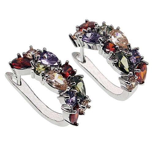 Sterling Silver Huggie Earrings, Small Round Huggie Stud Fashion Hoop Earrings with Amethyst Garnet Ruby Blue Sapphire Fashion Jewelry