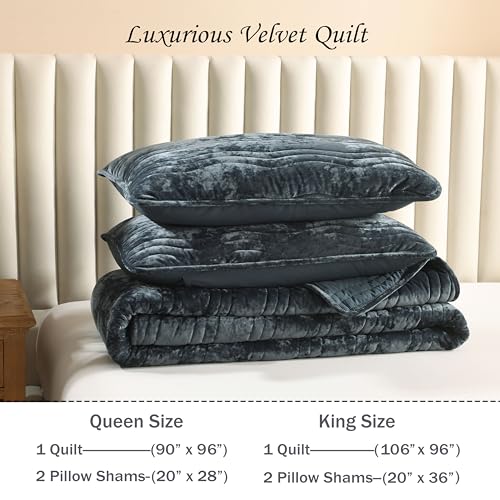 Image of Luxury Velvet Queen Comforter Set, Blue Queen Size Comforter Sets, Stormy Blue Queen Quilt Bedding Set, Luxurious Plush Bedspreaqd Sets,Soft Lightweight Comforter for All Season