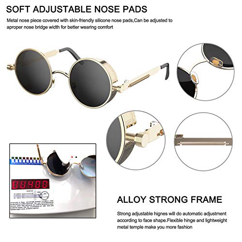 Image of PROUDDEMON Retro Gothic Steampunk Sunglasses for Women Men Round Lens Metal Frame