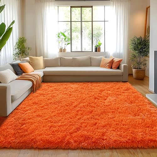 plumlik 8x10 Large Area Rugs for Living Room, Orange Fluffy