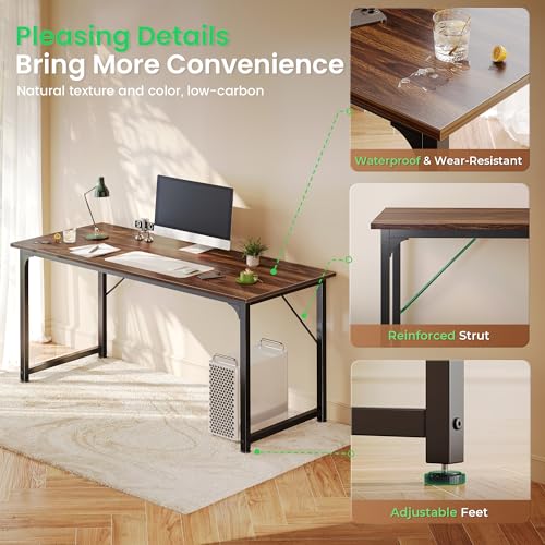 Image of Huuger Computer Desk, 54 Inch Office Desk, Gaming Desk with Storage, Writing Desk Work Desk for Home Office, Study, Modern Simple Desk, Large Legroom, Metal Frame, Walnut