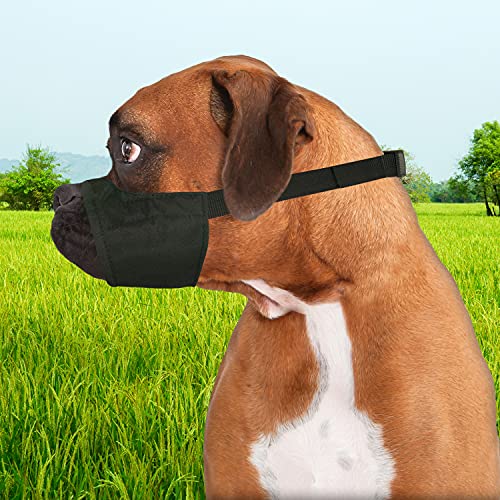 Image of Four Paws Walk-About Quick-Fit Short Snout Adjustable Dog Muzzle for Medium Dogs, Washable & Breathable, Black, 1 Count