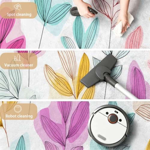 Alfombra para oficina en casa con diseño botánico y follaje abstracto de colores suave 7