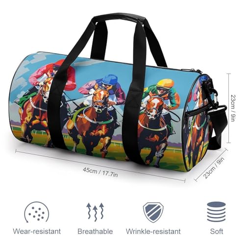 Jockeys Racing Horses Gym Bag Lightweight Duffel Bag Workout Bag Overnight Backpack Travel Bags for Men Women2
