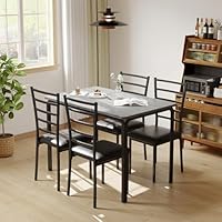 TackView 5 - Piece Breakfast Table Set,Sturdy Wooden Square Table and Chairs for 4, Grey, for Dining Room