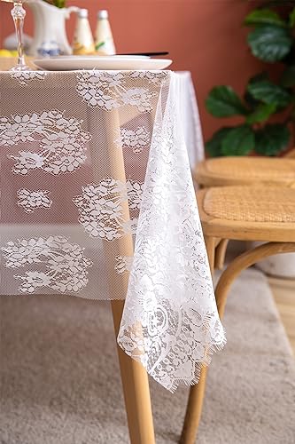 Nappe blanche de qualité supérieure 145x180cm avec dentelle rose raffinée