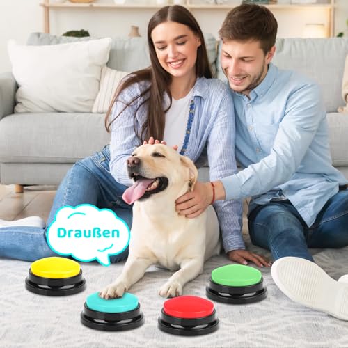 Gaethra Buzzer Mit Aufnahmefunktion (30 Sek.), 6 Stück Set Hunde Buttons Zum Sprechen, Hunde Intelligenzspielzeug & Interaktives Trainingsspielzeug, Buzzer Hund für Kommunikation und Lernen