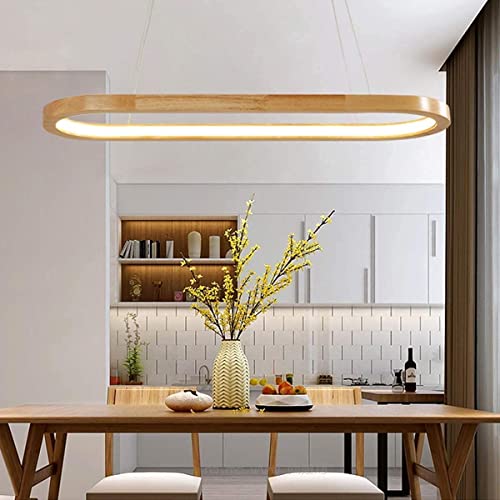 Lustre LED dimmable 40W avec abat-jour acrylique et hauteur réglable en bois