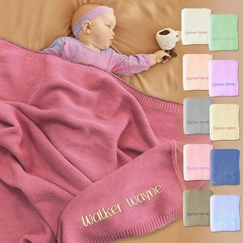 Personalized Soft Knit Baby Blanket with Name for Newborn Girl and Boy,Personalized Embroidered Chunky Knit Baby Blanket,Made in USA（Pink Series ） Cover