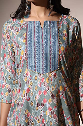 Image of Leriya Fashion Women's Kurta Pant Dupatta Set || Cotton Blend Abstract Leaf Printed Kurti Pant Dupatta Pair || Flattering Front Placket Neck Design || for Outing || Regular Wear