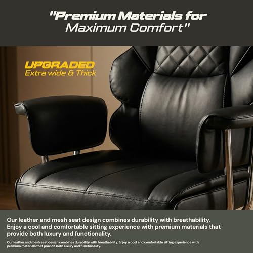 Image of DROGO Monarch-X Massage Office Chair with Vibration & Heat | Big and Tall Ergonomic Executive Computer Chair with PU Leather & 150Reclining | Gaming Chair with Spacious Cushion Seat & Footrest(Black)