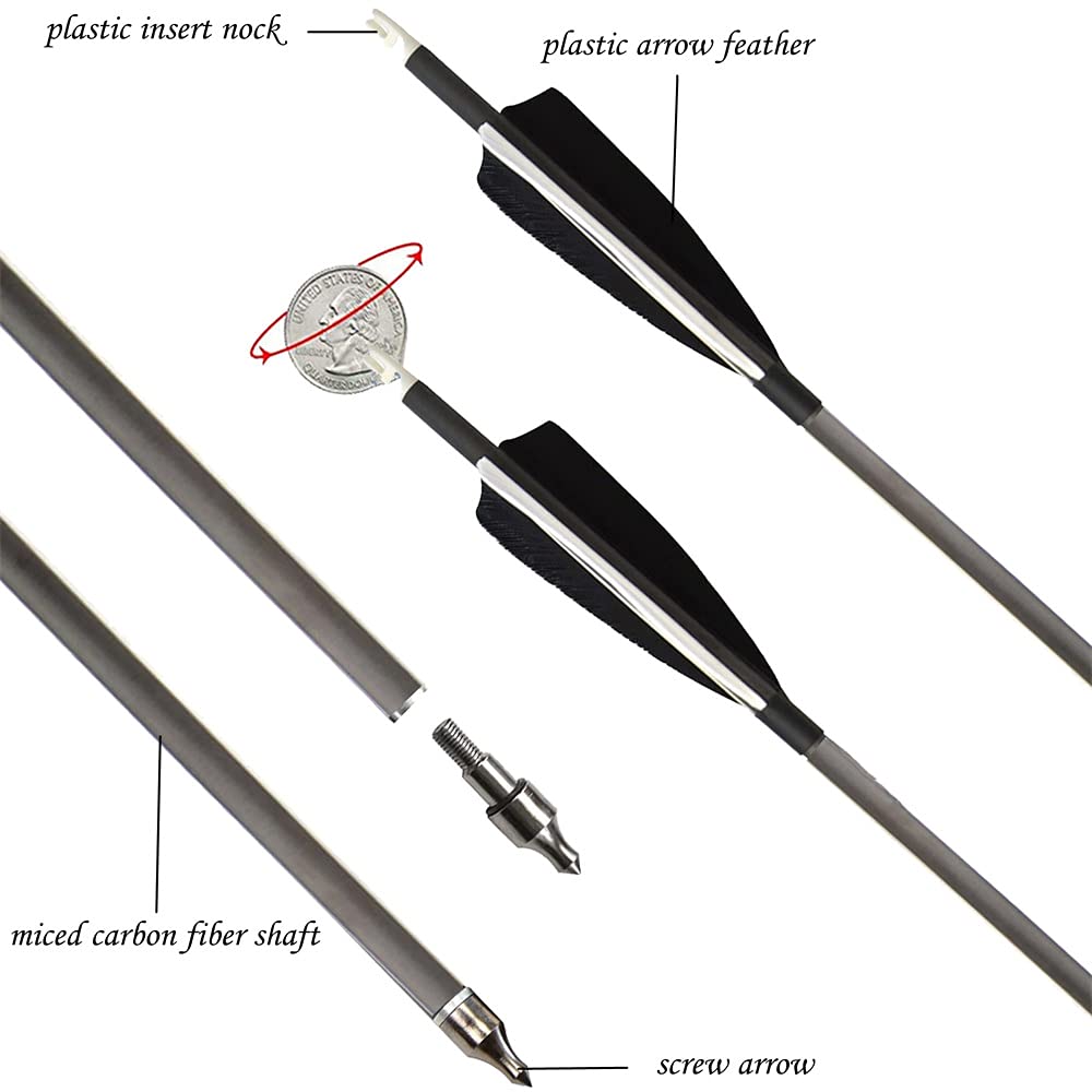 6/12 Piezas 34" Flechas de Carbono de Tiro con Arco Spine 500 Flecha de Objetivo de Caza con Puntas Roscadas 100 Grain para Compuesto Arco Recurvo