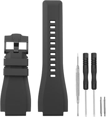 Compatible with Bell & Ross Watch Bands, 24mm Soft Rubber Silicone Replacement Wrist Strap for Bell Ross Watch Series BR01 BR03, Black
