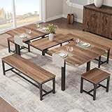 Thaookte Esstischset Esstisch Mit 2 Stühlen & 2 Bänken Set Essgruppe Für 4–8 Personen Sitzgruppe Mit Ausziehbarer Esstisch Für Küche Esszimmer Wohnzimmer, 120-160 x 77 x 70 cm