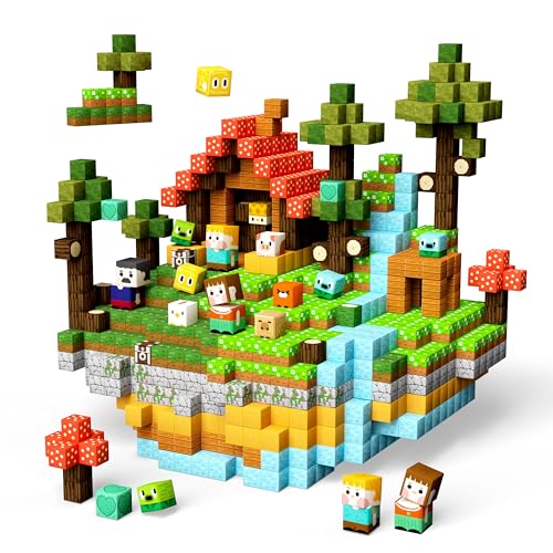 GobiDex 100PCS Magnetic Blocks Prtend Play Playset, Build Magwonder Farm World with STEM Building Toys, Preschool Sensory Gift for Birthday