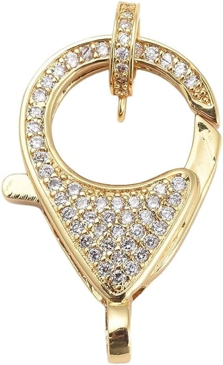Airssory 3 Sets Brass Micro Pave Cubic Zirconia CZ Stone Lobster Claw Clasps with Bail Beads Hanger Links for Jewelry Making and Crafting - 26.5x17.5mm