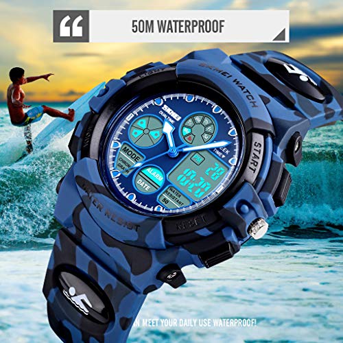 Dayllon Boys Digital Watch Outdoor Sports 50M Waterproof Electronic Watches Alarm Clock 12/24 H Stopwatch Calendar Boy Girl Wristwatch - Colorful Blue #TOP5