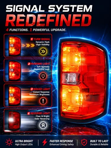 Image of Tail Lights Assembly Right Passenger Fit Chevy Silverado 1500 2014 2015 Chevrolet 2500 3500 HD 2500HD 3500HD Rear Brake Turn Signal Back Up Bulb Taillight Replaces GM2801261 23431875