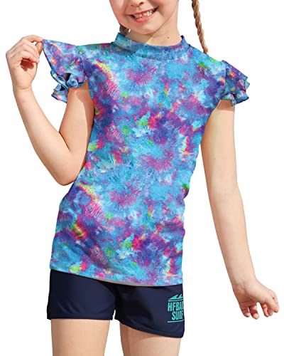 Besserbay Big Girls Short Sleeve Sun Protection Rash Guard Top Purple Tie Dye Swimwear Uv Shirt 11-12 Years #TOP11