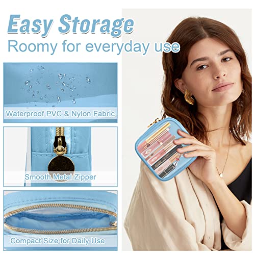 Mini Clear Travel Makeup Organizer Bag For Purse, Samll Cute Preppy Makeup Bag Cosmetic Zipper Pouch Purse, Transparent Pvc & Nylon Waterproof Toiletry Storage Clutch Coin Pouch For Women Girls(Blue) #TOP2