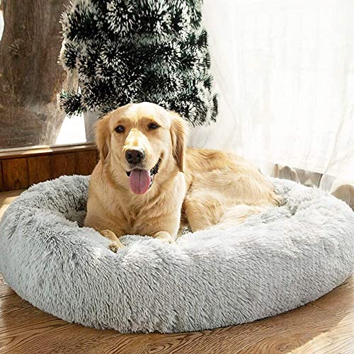 SAVFOX Calming Dog Bed, Anti Anxiety Dog Bed, Plush Donut Dog Bed for Small Dogs, Medium, Large & X-Large, Soft Fuzzy Comfy Dog Bed in Faux Fur, Washable Cuddler Pet Bed, Multiple Sizes XS-XL