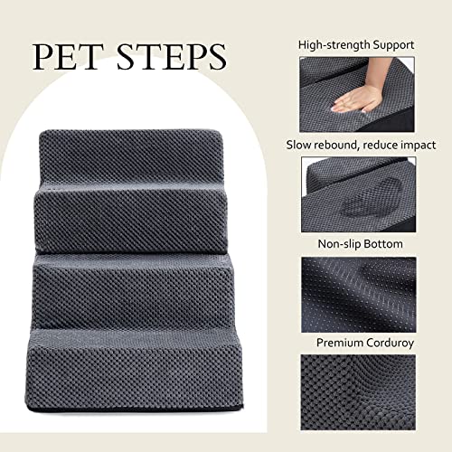 4 Tiers Foam Dog Stairs Steps, High Density Foam Folding Pet Stairs, Non-Slip Bottom Dog Steps For High Beds Sofa Couch,Best For Dogs Injured,Older Dogs Cats,Pet With Joint Pain (Gray) #TOP5