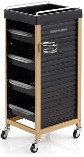 INDYAH Movable Trolleys, Household Serving Cart Retro Hairdresser Beauty Trolley on Wheels, Barber Shop Hair Salon Tool Cart with 4 Drawers, Hairdryer Holder
