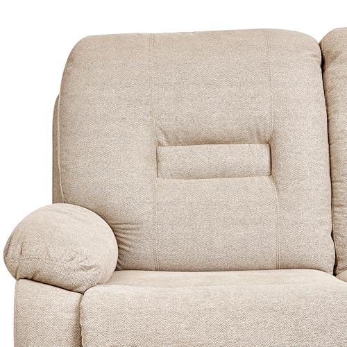 Divano 3 Posti In Tessuto Beige Schienale E Poggiapiedi Regolabili Manualmente - 8