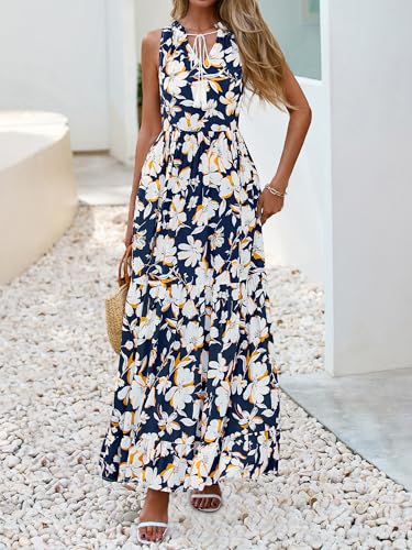 BTFBM Womens Summer Maxi Dresses 2025 Casual Sleeveless V Neck Loose Fit Floral Boho Dress Beach Long Sundress4