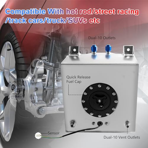 Dexepe Universal 5 Gallon 20L Fuel Cell Polished Aluminum Fuel Tank with Cap/Level Sender/12FT Oil Feed Line Silver - Thumbnail 7