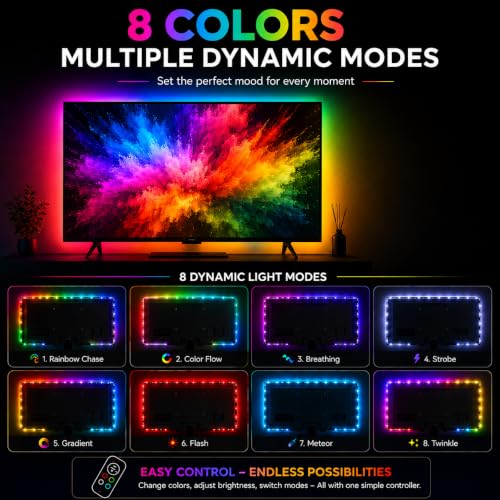 Image of MoonlitDreams RGB LED Strip Light for TV Backlight, USB Powered Flexible Color Changing Light with Mini Controller, Multicolor Mood Lighting for Gaming Desk, PC Monitor, Bedroom & Home Decor, 2 Meter