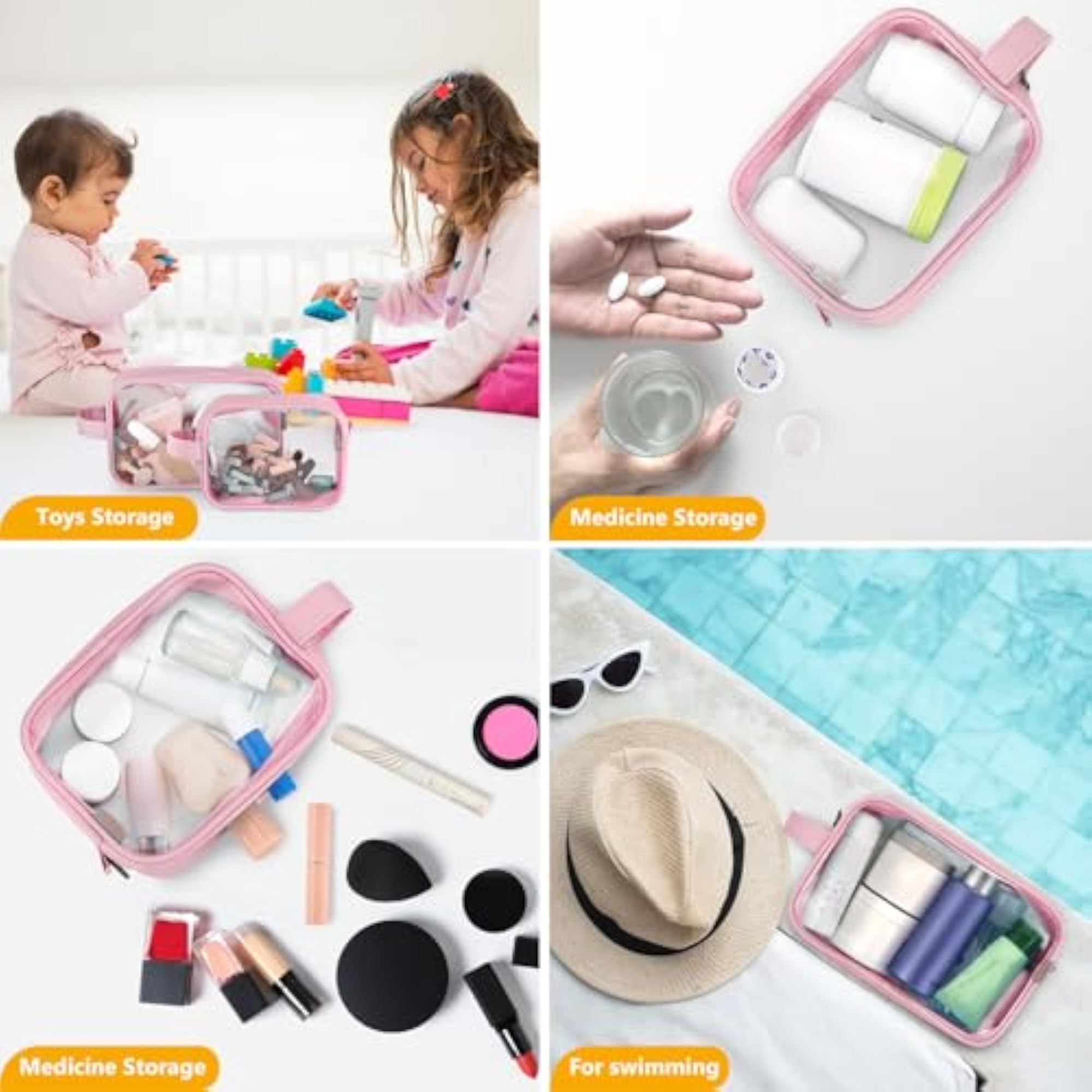 Light Pink 2 PCS Travel Toiletry Bag Waterproof Makeup Pouch