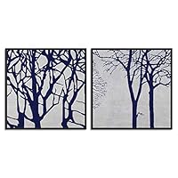2 Piece Framed Canvas Wall Art Blue Trees Pattern Canvas Prints Home Artwork Decoration for Living Room,Bedroom - 16