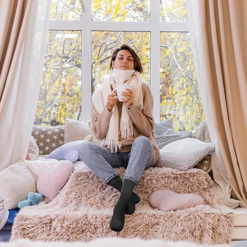 Image of Thermal Crew Socks for Women, 6 Pairs Cotton Quarter Socks in Neutral, Cozy Ankle Socks