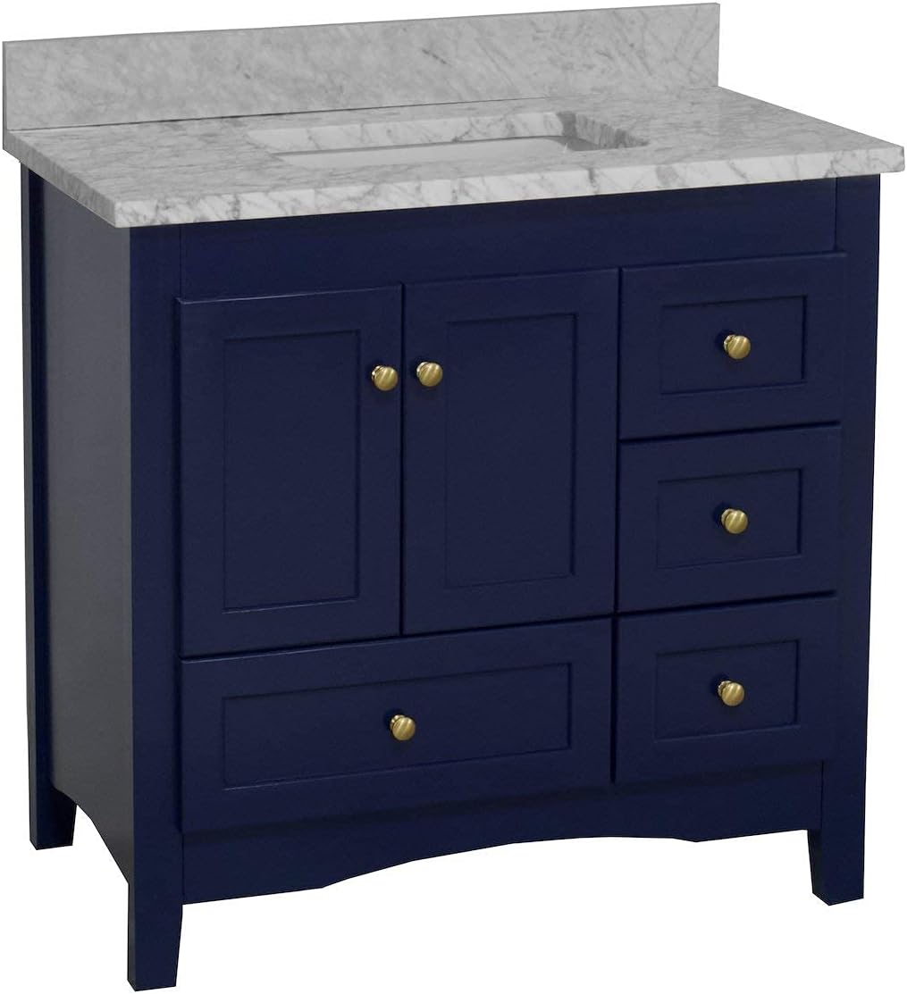 Kitchen Bath Collection Abbey 36-inch Bathroom Vanity (Carrara/Royal Blue): Includes Royal Blue Cabinet with Authentic Italian Carrara Marble Countertop and White Ceramic Sink