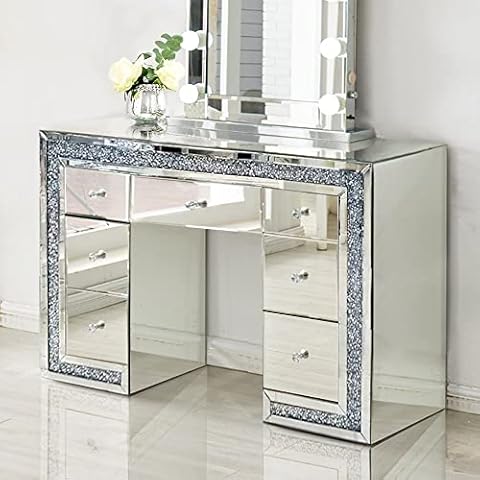7 Drawer Mirrored Crushed Diamond Dressing Table Cover